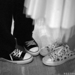 Expressive shoes during a wedding reception.